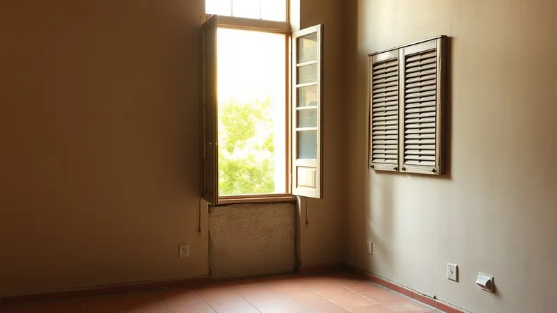 Sala vacía de una villa antigua de la Costa del Sol antes de renovar la instalación eléctrica