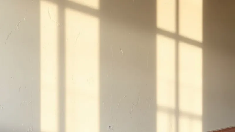 Pared de una villa con luz rasante de tarde antes de pintar